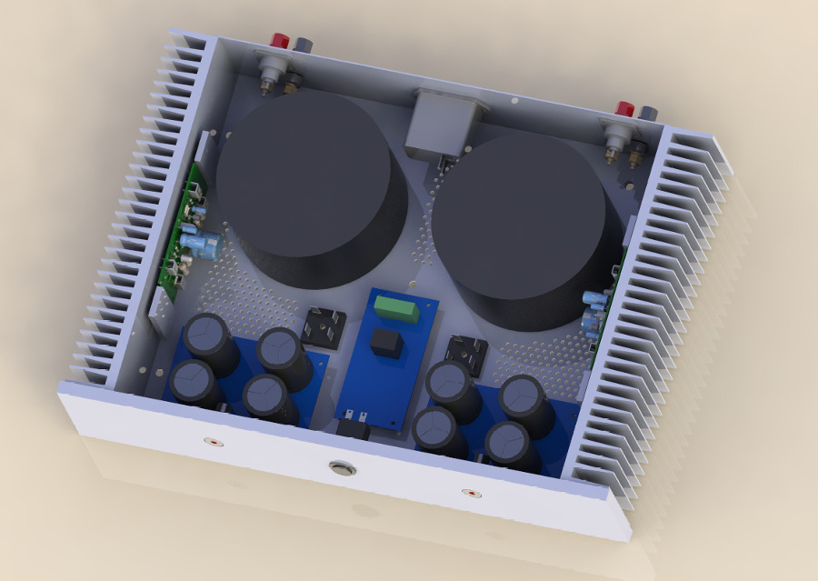 (Image: ACA amplifier chassis rendered in Solidworks)
