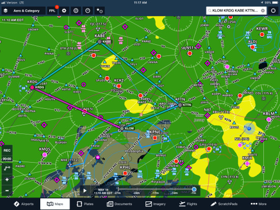 (Image: Foreflight showing round robin
     training route)