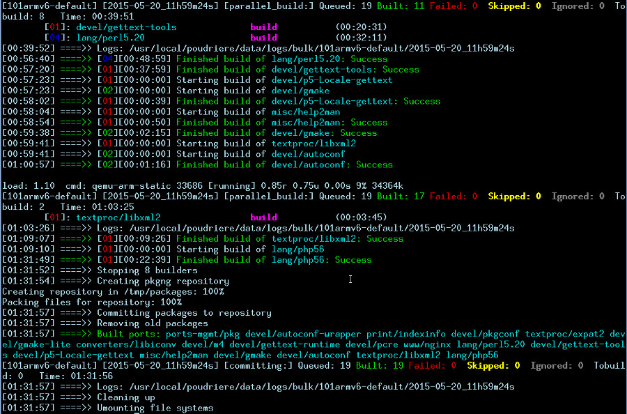 (Image: Screenshot of console terminal window while building with Poudriere)