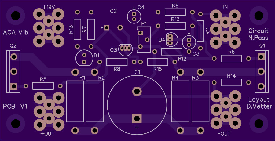 (Image: OshPark rendering of Amp Camp Amp PCB Top Layer)