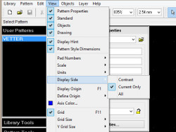 (Image: Diptrace screenshot of pattern editor showing display side menu option)