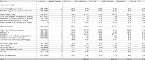(Image: Screenshot of spreadsheet used to track parts for engine accessory overhaul)