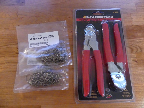 (Image: Hog rings and pliers purchased for the job)