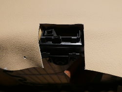 (Image: Closeup of relief cut into backrest cover to accommodate tilt mechanism)