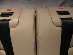 (Image: Closeup of top of rear backrests showing rounded corners of leather)