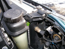 (Image: Closeup of right-side radiator shroud plastic rivet)