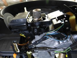 (Image: View from under steering column with wiring attached)