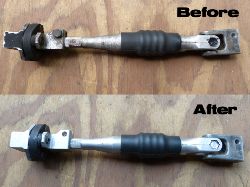 (Image: Steering shaft before and after cleaning and installation of new isolation joint)