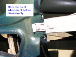 (Image: Closeup of where to mark regulator pivot bar prior to disassembly)