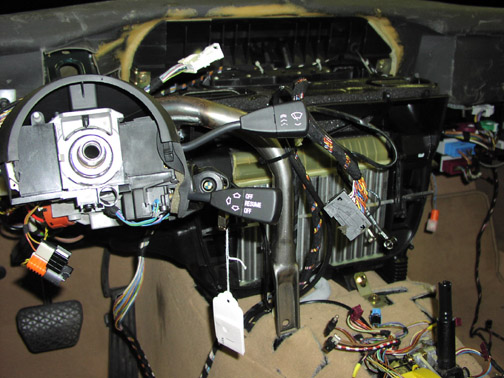 (Image: Dismantled dash, from perspective of driver's seat)