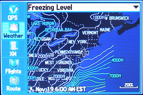 (Image: Weather Menu, Freezing Level Display)