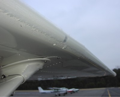 (Image: Mixed ice on the wing leading edge)