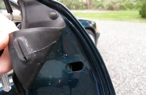(Image: Closeup of top rear edge of passenger door slider access)