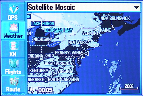 (Image: Weather Menu, Satellite Mosaic Display)