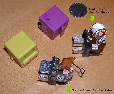 (Image: Normal and high speed aux fan relays disassembled)
