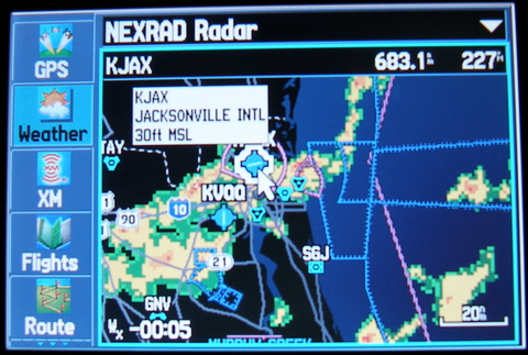 (Image: Weather Menu, NEXRAD Display)
