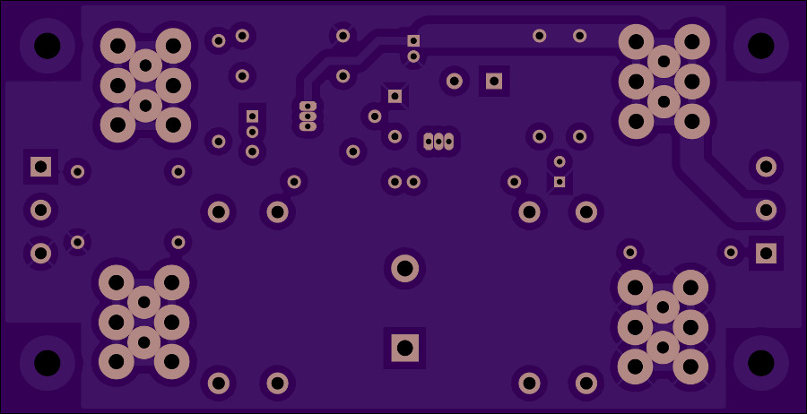 (Image: OshPark rendering of Amp Camp Amp PCB Bottom Layer)