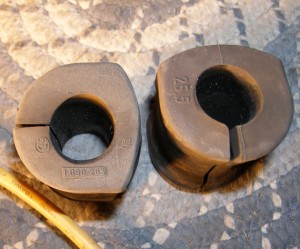 (Image: Closeup of original E36 front swaybar bushings)