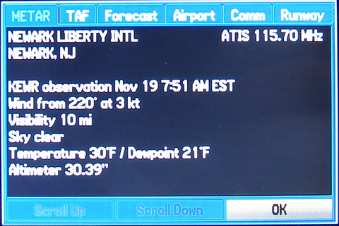 (Image: Weather Menu, METAR Detail Display)