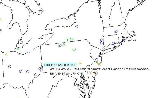 (Image: Screenshot of ADDS Pirep Map)