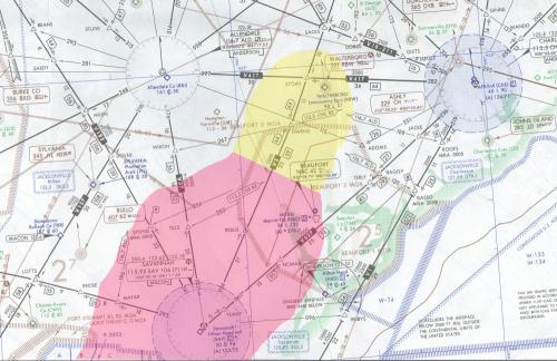 (Image: Weather in Savannah area overlaid on enroute chart)