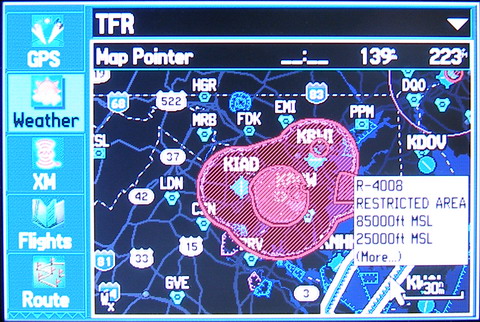 (Image: Weather Menu, TFR and SUA Display)