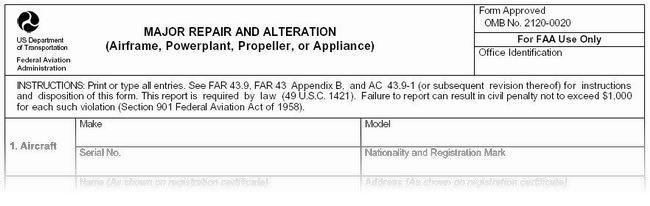 (Image: top of a FAA Form 337)