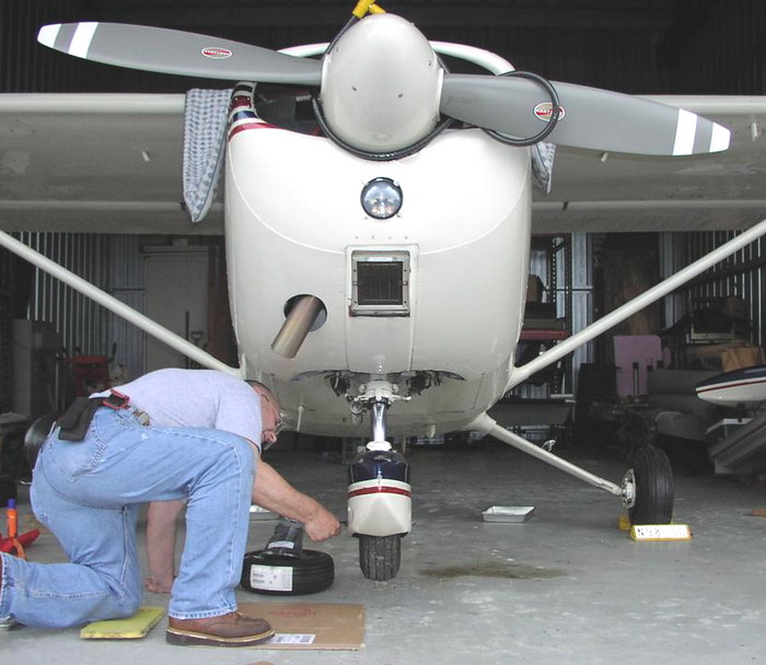 (Image: Nose raised to replace the nose tire